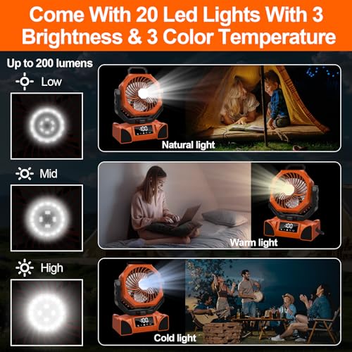 Portable Battery Operated Camping Fan with Remote Control & LED Lantern I412