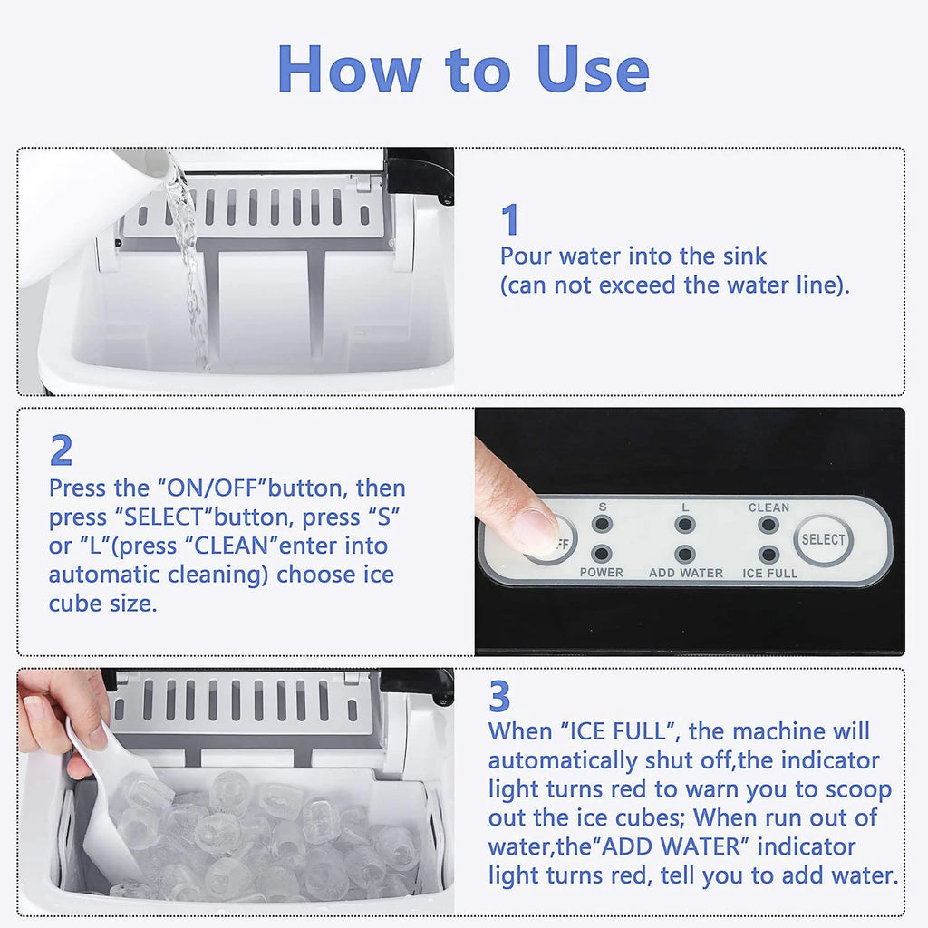 Portable Ice Maker 9 Cubes 26lbs 2 Ice Cube Sizes M2417