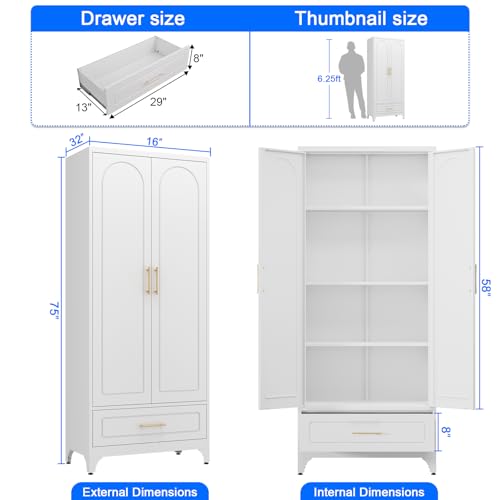 White 71 Inch Tall Metal Storage Cabinet with Doors and Shelves Q84737