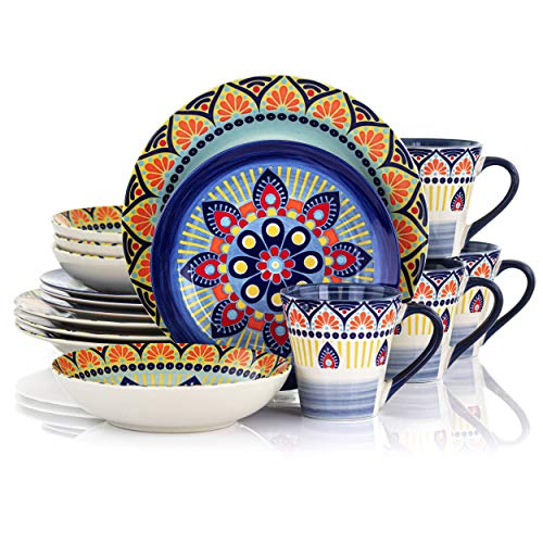 16 Piece Multicolored Round Stoneware Dinnerware Set J7370