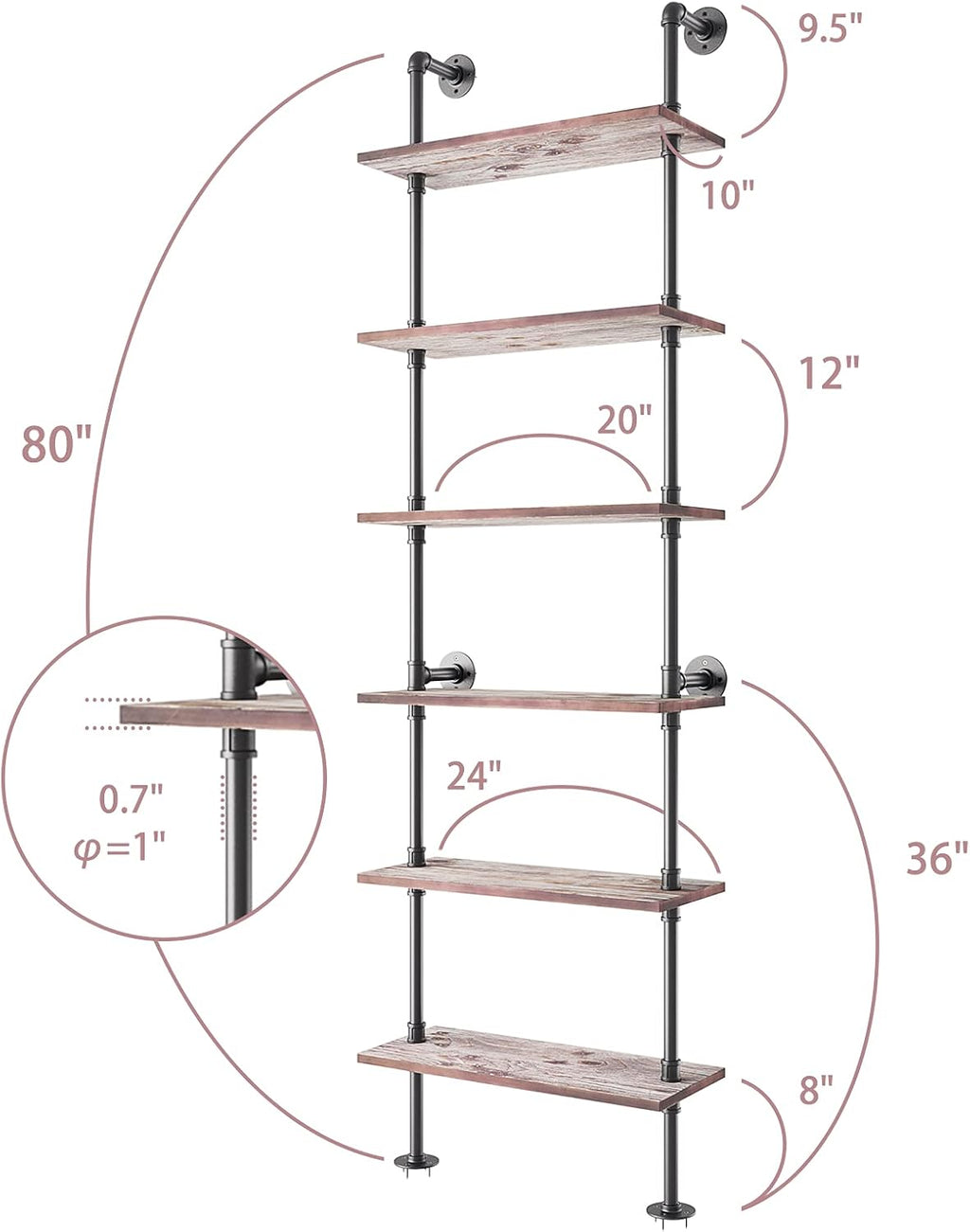 6 Tier Solid Wood Ladder Shelf Bookshelf R1765