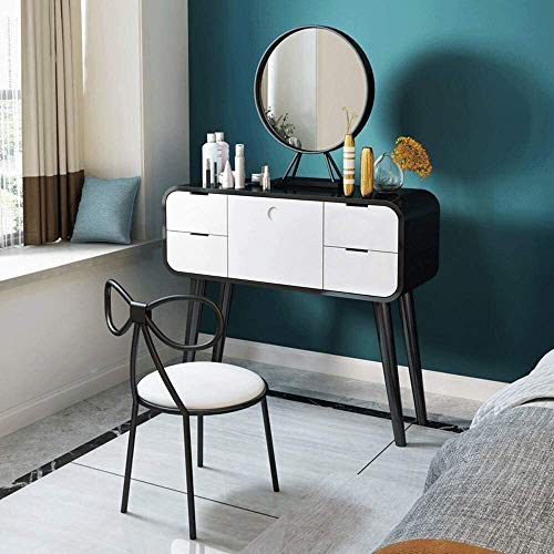White Stainless Steel Dressing Vanity Table with Mirror Stool V313306