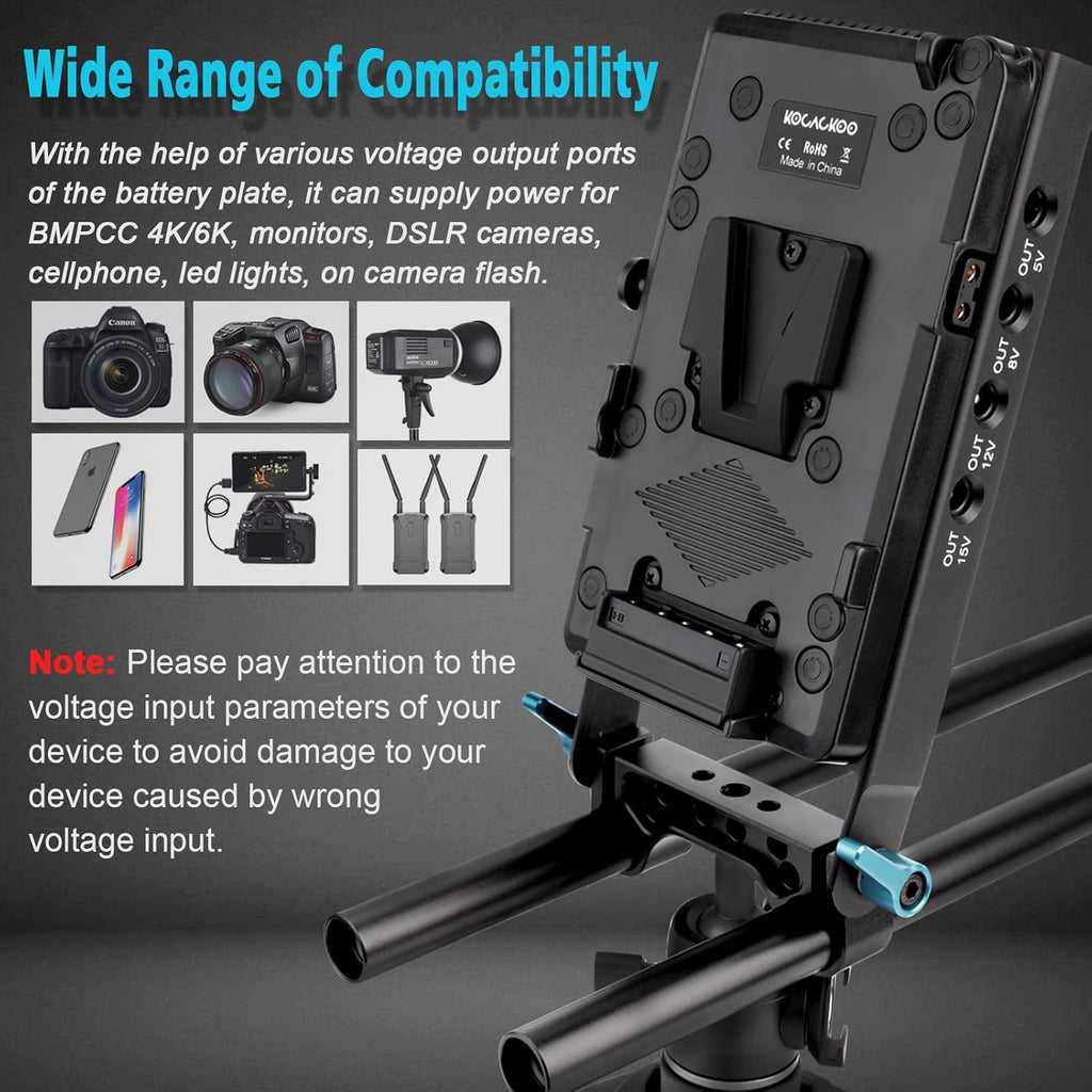 V-Mount Lock Battery Plate Power Supply Splitter Adapter with 15mm Rod Clamp I700