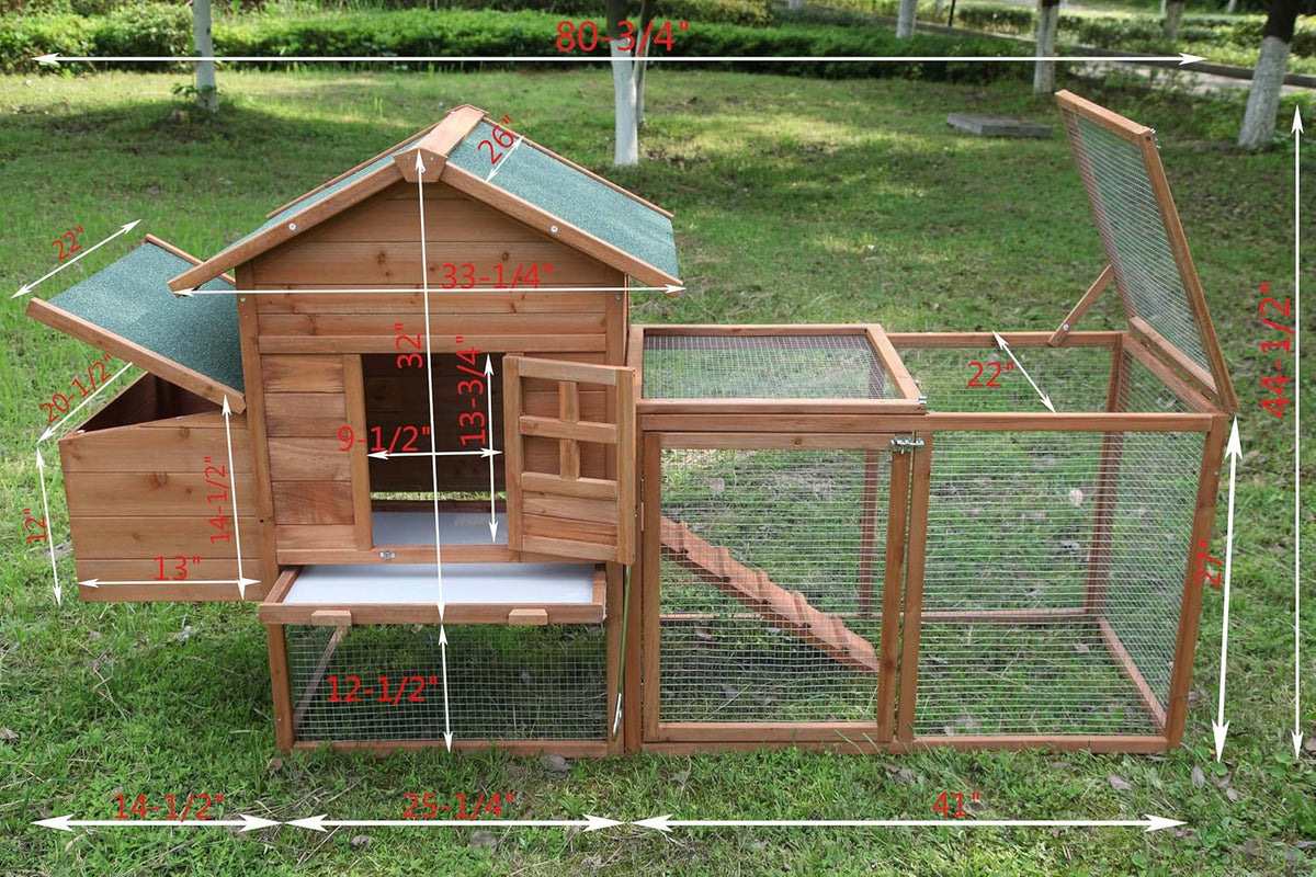 Large Two Tiers Wooden Chicken Coop with Egg Box Run H41789