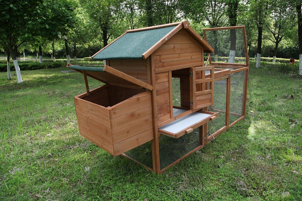 Large Two Tiers Wooden Chicken Coop with Egg Box Run H41789