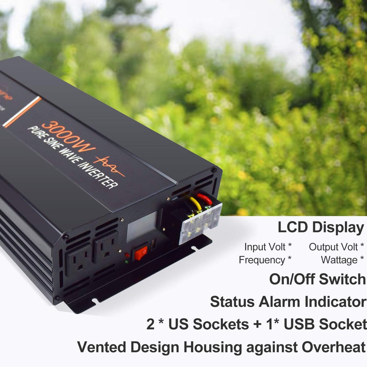 1500 Watt Pure Sine Wave Inverter 12v DC to AC 110v 120v with LCD Display N433