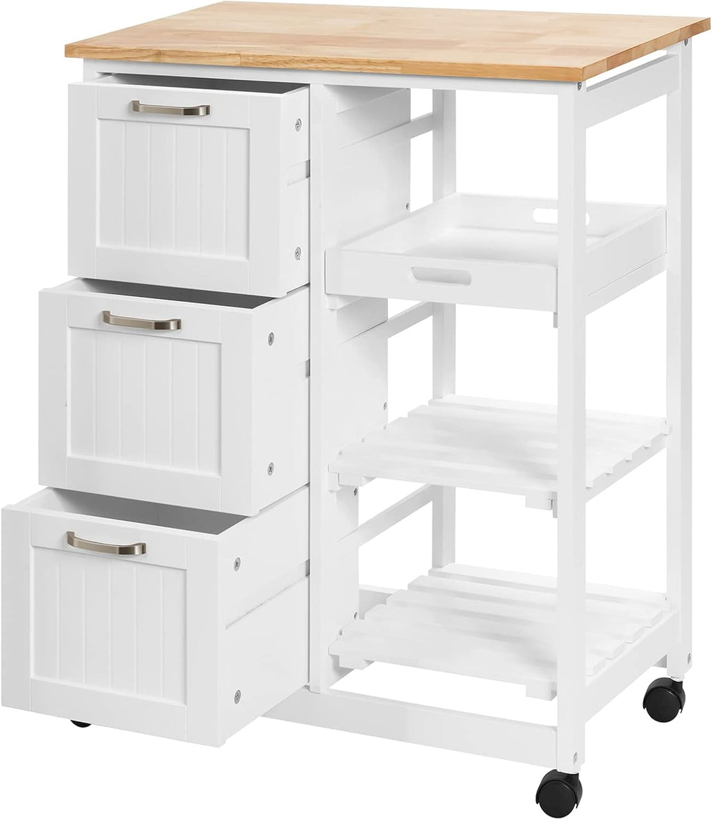 White Kitchen Island Cart with Storage on Wheels G981
