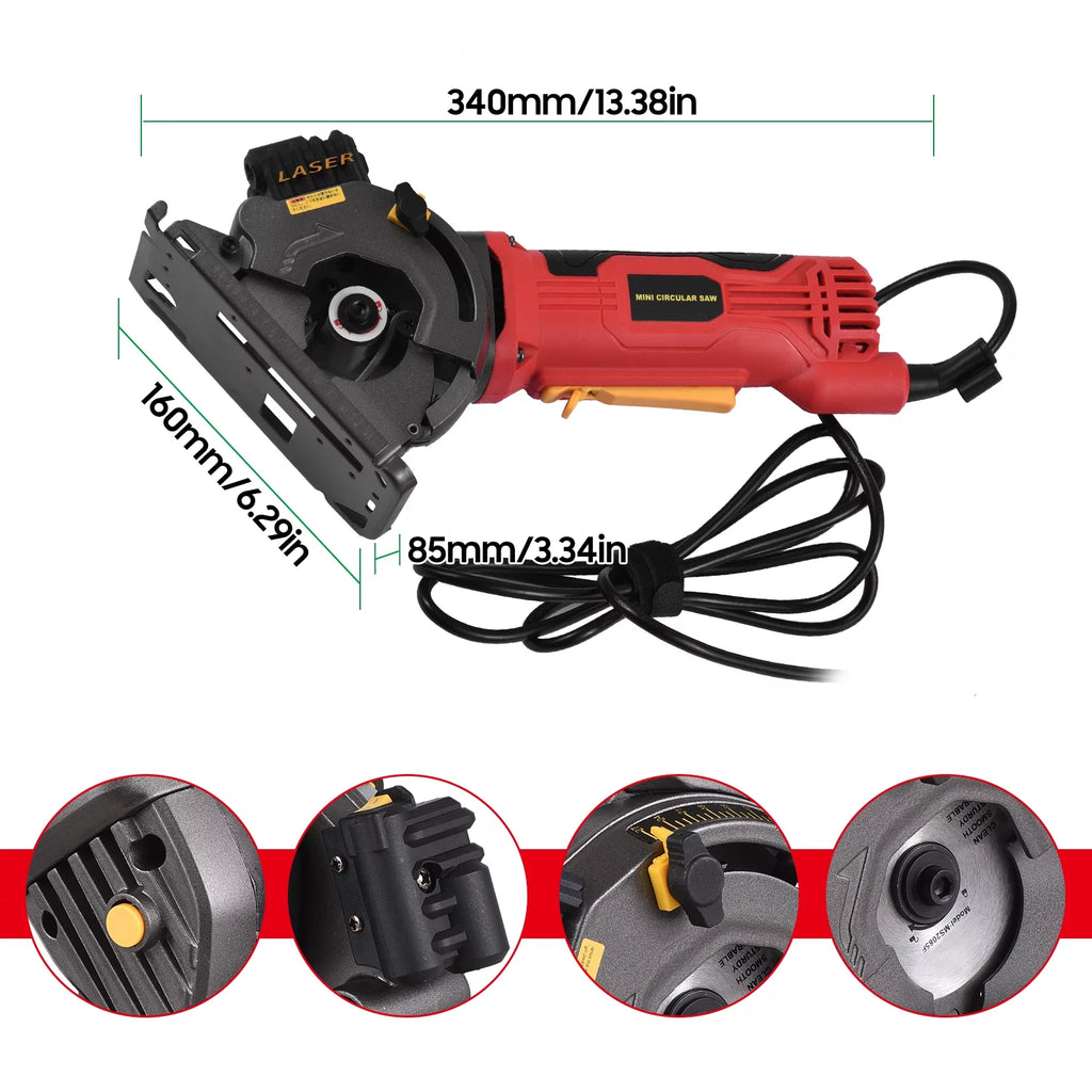 Mini Circular Saw 4.8Amp 3700RPM with Guide Scale Ruler I381