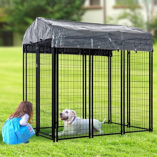 Large Outdoor Dog Kennel with Roof Cover Heavy Duty Welded Wire Steel E442