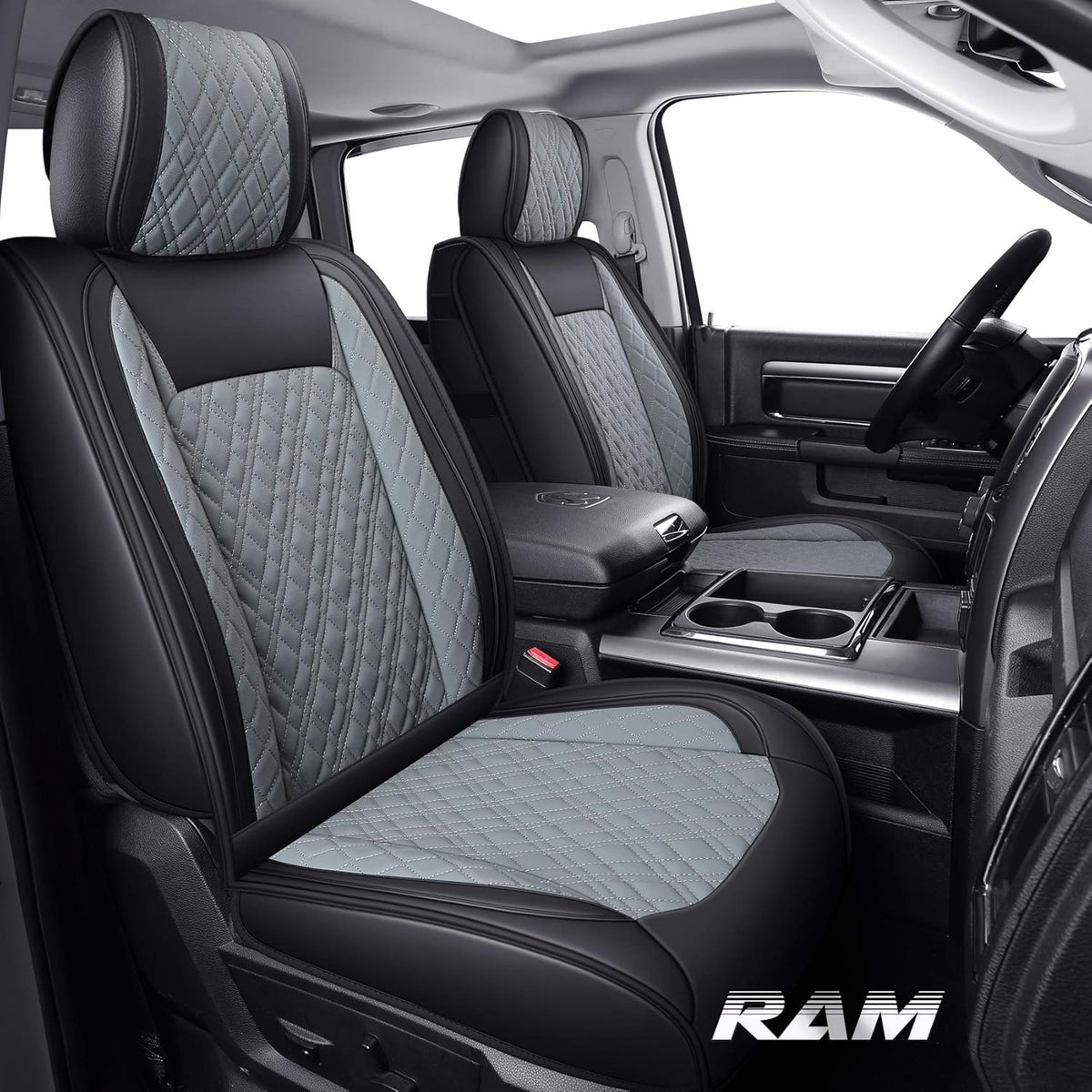 Black-Brown 2 Pc Front Car Seat Covers J906819