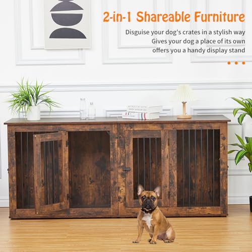 Wooden Double Dog Crate Kennel with Divider S3991