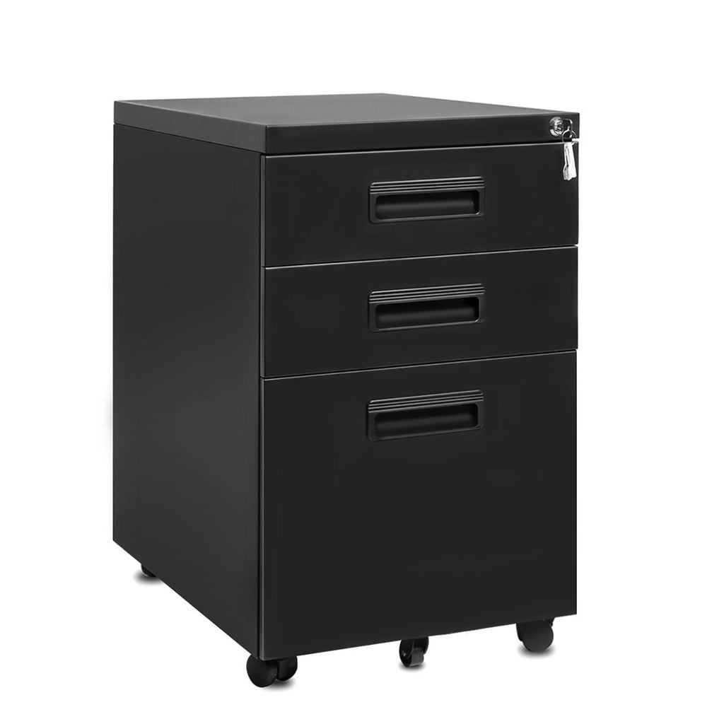3-Drawer Black Metal File Cabinet with Keys V48798