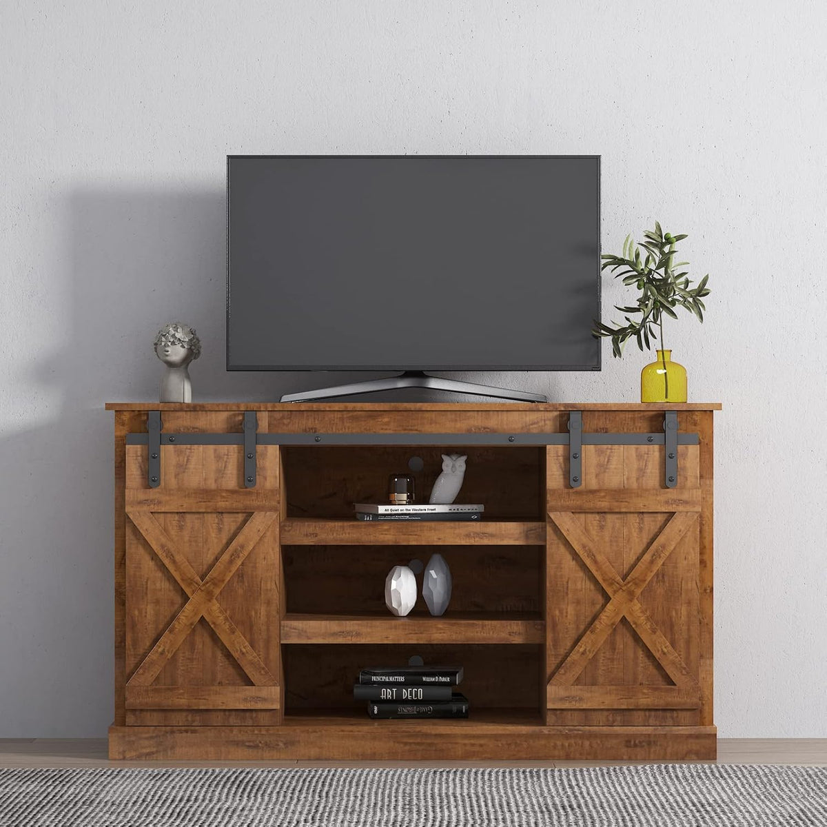 White Sliding Barn Door Wood TV Stand H54818
