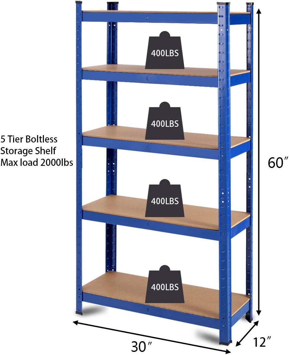 5-Tier Heavy Duty Steel Storage Shelves with Adjustable Shelves V911157