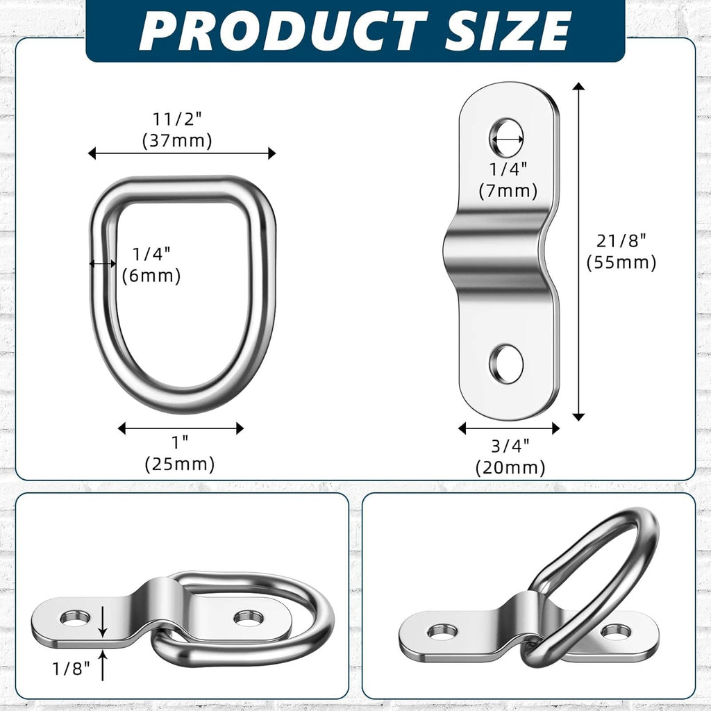 60 Pcs 1/4 Inch Heavy Duty Stainless Steel D Rings J519