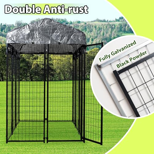 Large Outdoor Dog Kennel with Roof Cover Heavy Duty Welded Wire Steel E442