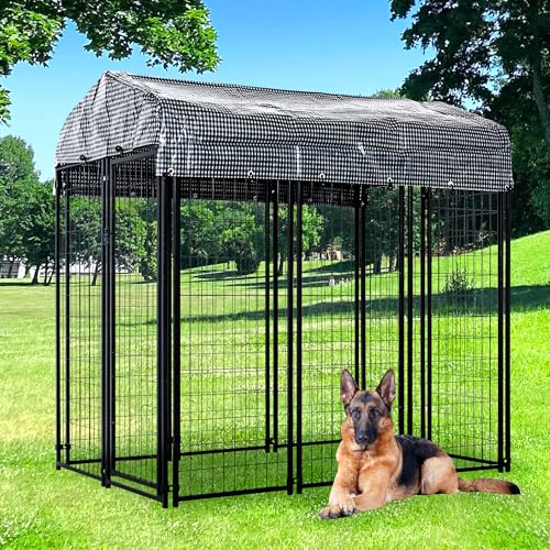 Large Outdoor Dog Kennel with Roof Cover Heavy Duty Welded Wire Steel E442