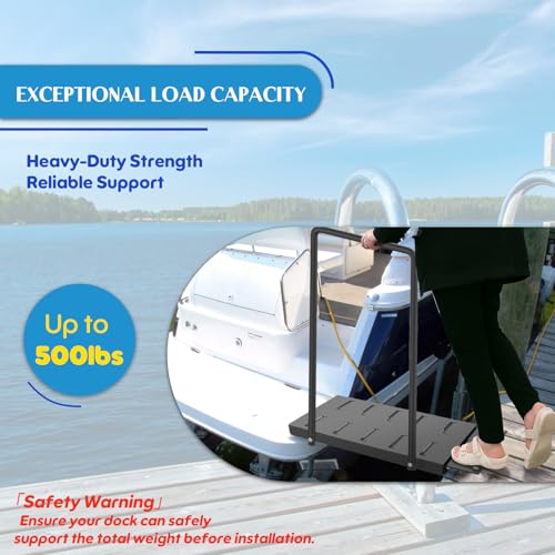 Black Metal Dock Boarding Platform with Safety Handrail T955788