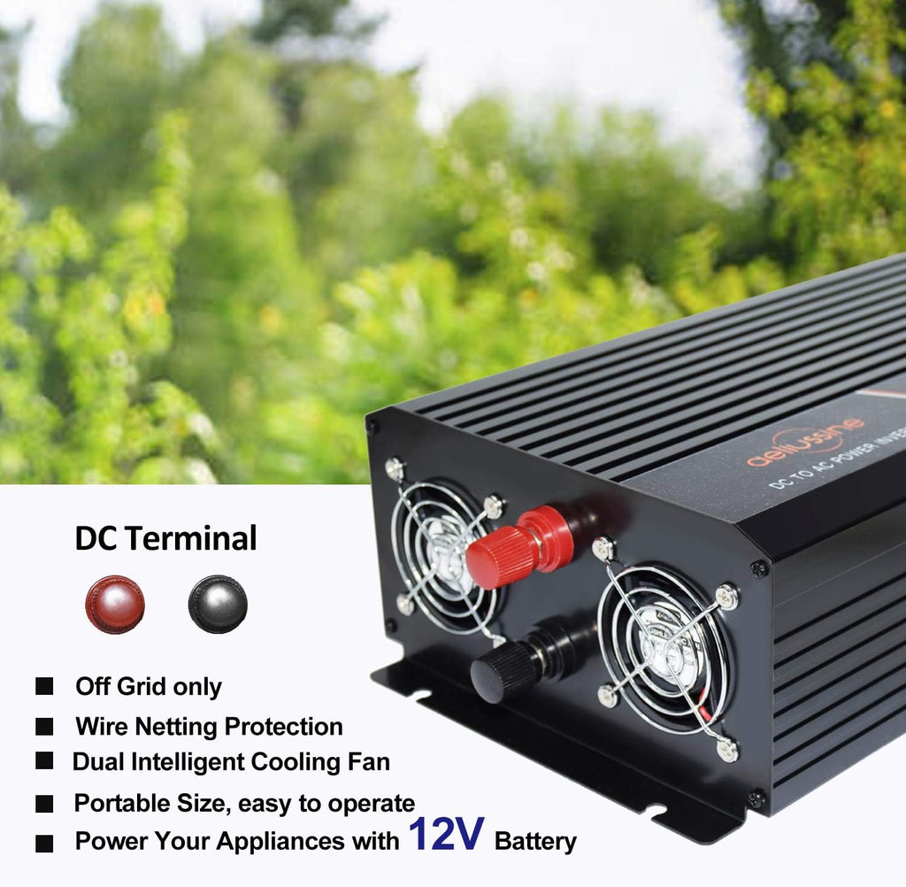 1500 Watt Pure Sine Wave Inverter 12v DC to AC 110v 120v with LCD Display N433