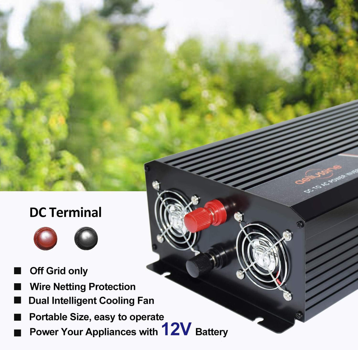 1500 Watt Pure Sine Wave Inverter 12v DC to AC 110v 120v with LCD Display N433