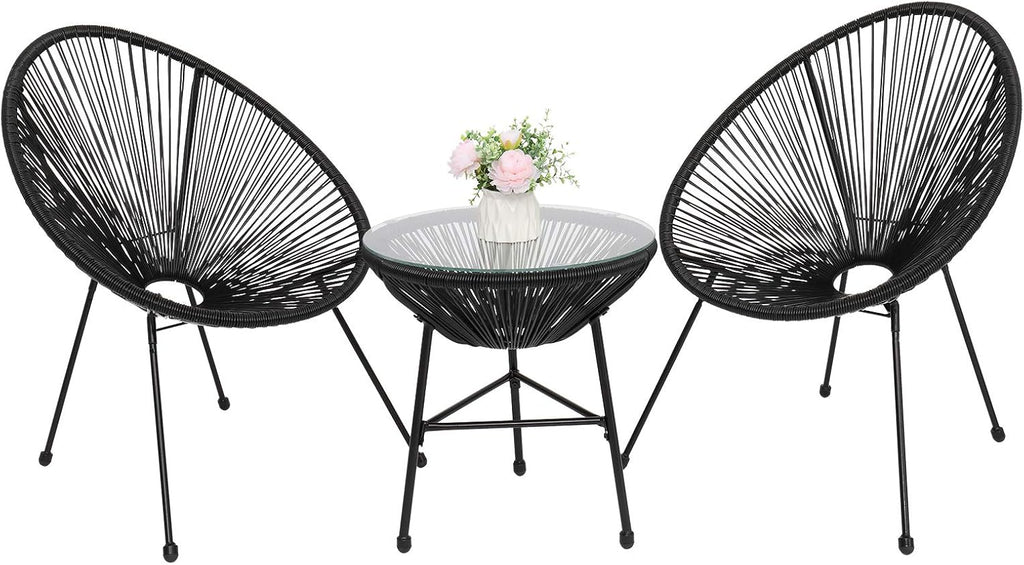 3 Pieces Rattan Patio Bistro Set with Glass Table B661052
