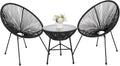 3 Pieces Rattan Patio Bistro Set with Glass Table B661052