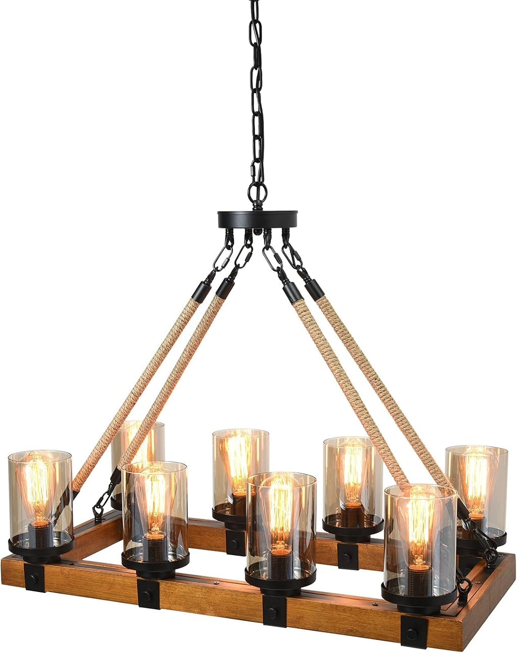 6 Lights Round Wood Wagon Wheel Chandelier E9825