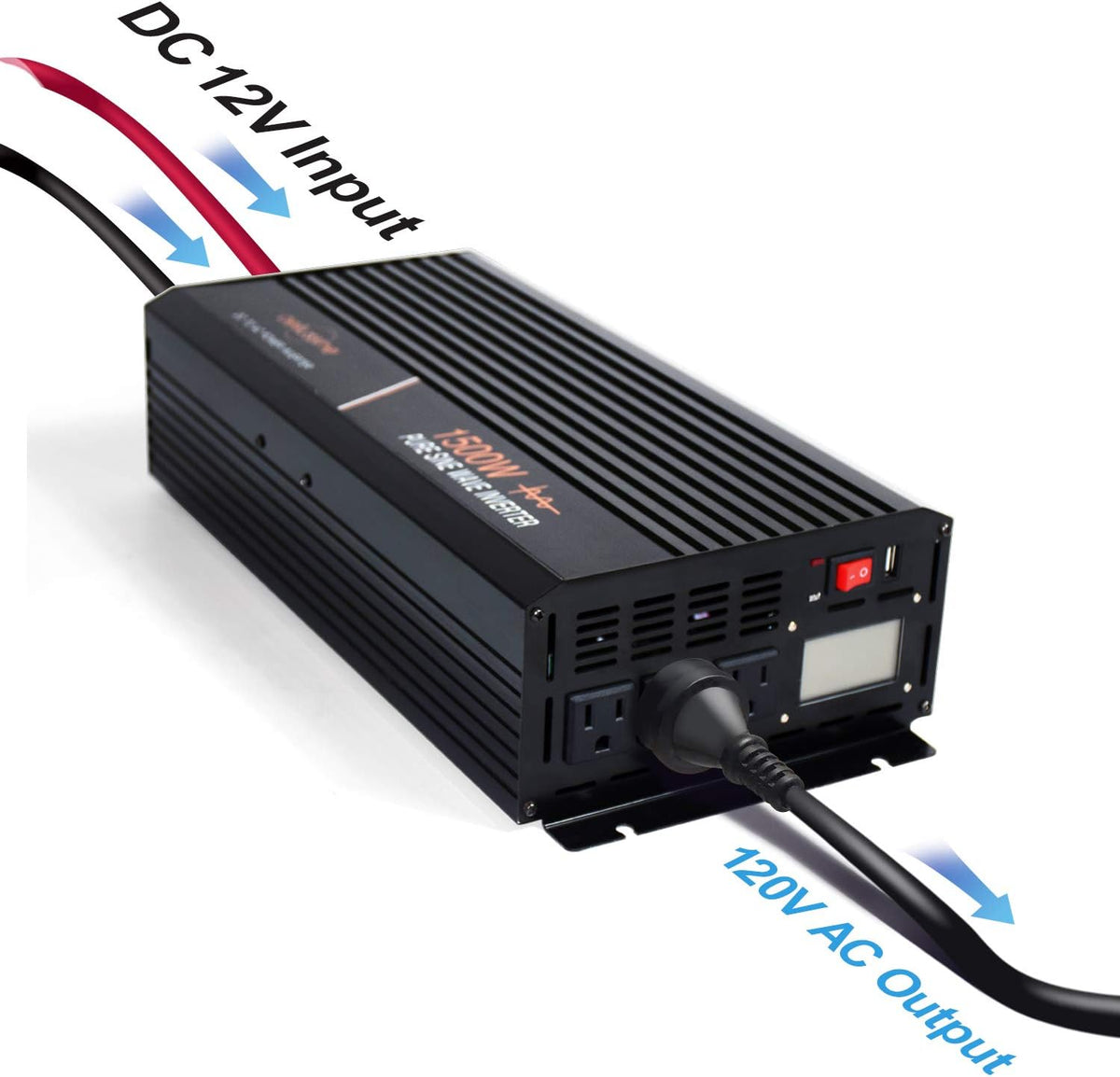 1500 Watt Pure Sine Wave Inverter 12v DC to AC 110v 120v with LCD Display N433