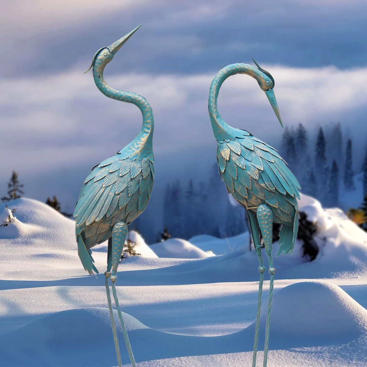 Set of 2 Metal Garden Crane Statues R69260