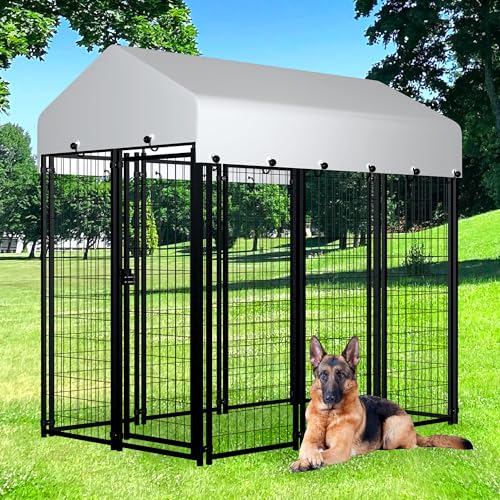 Large Outdoor Dog Kennel with Roof Cover Heavy Duty Welded Wire Steel E442