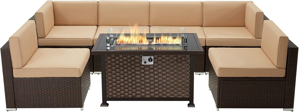 7 Pieces Outdoor Patio Furniture Set with Fire Pit Table D866915