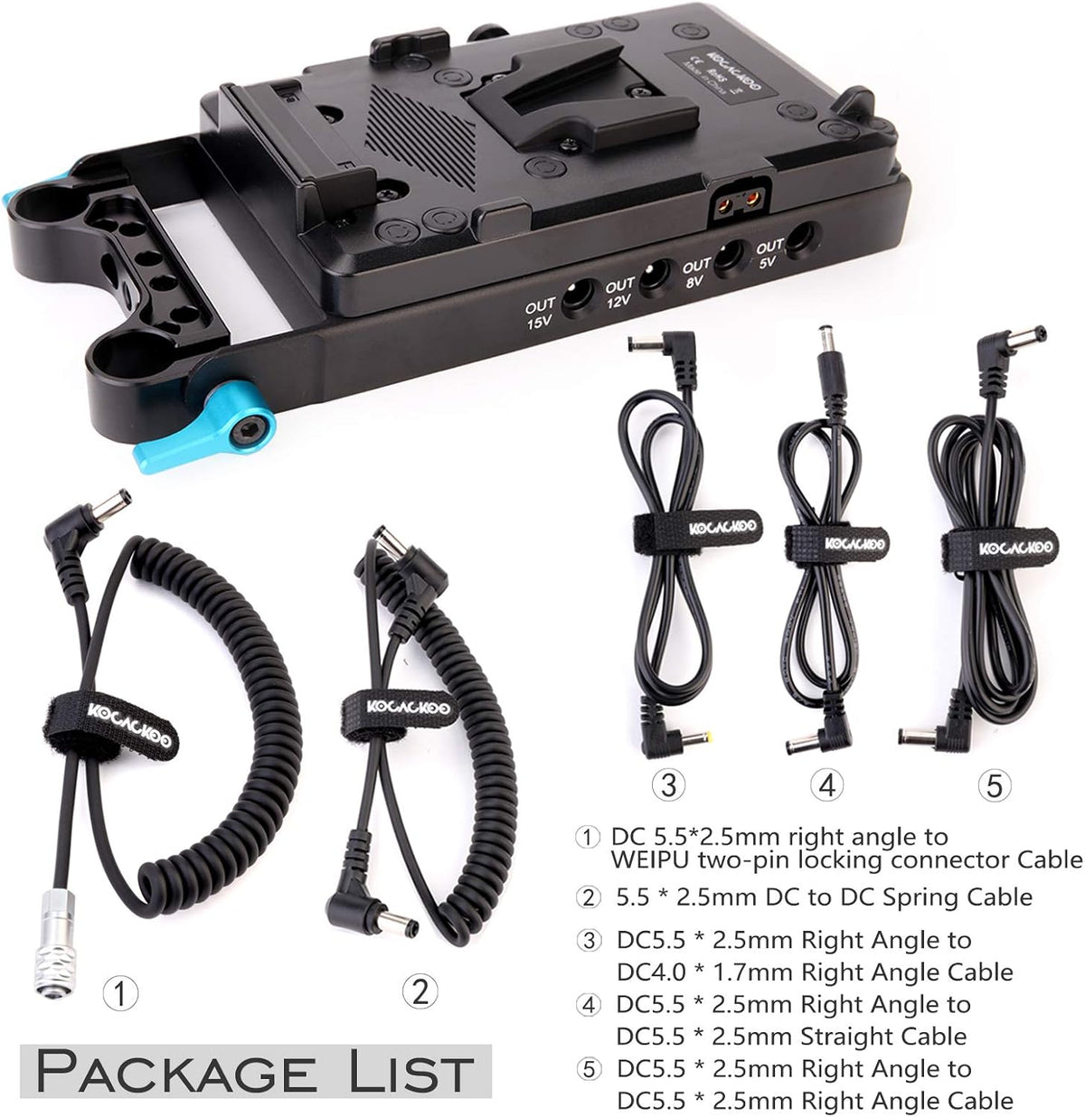 V-Mount Lock Battery Plate Power Supply Splitter Adapter with 15mm Rod Clamp I700