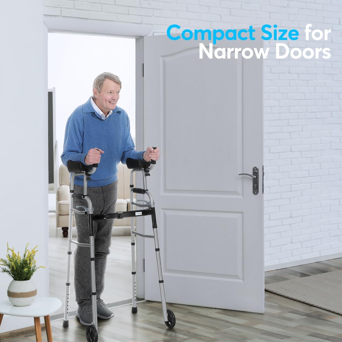 Folding Walker with 5’’ Wheels and Removable Padded Armrests O2945