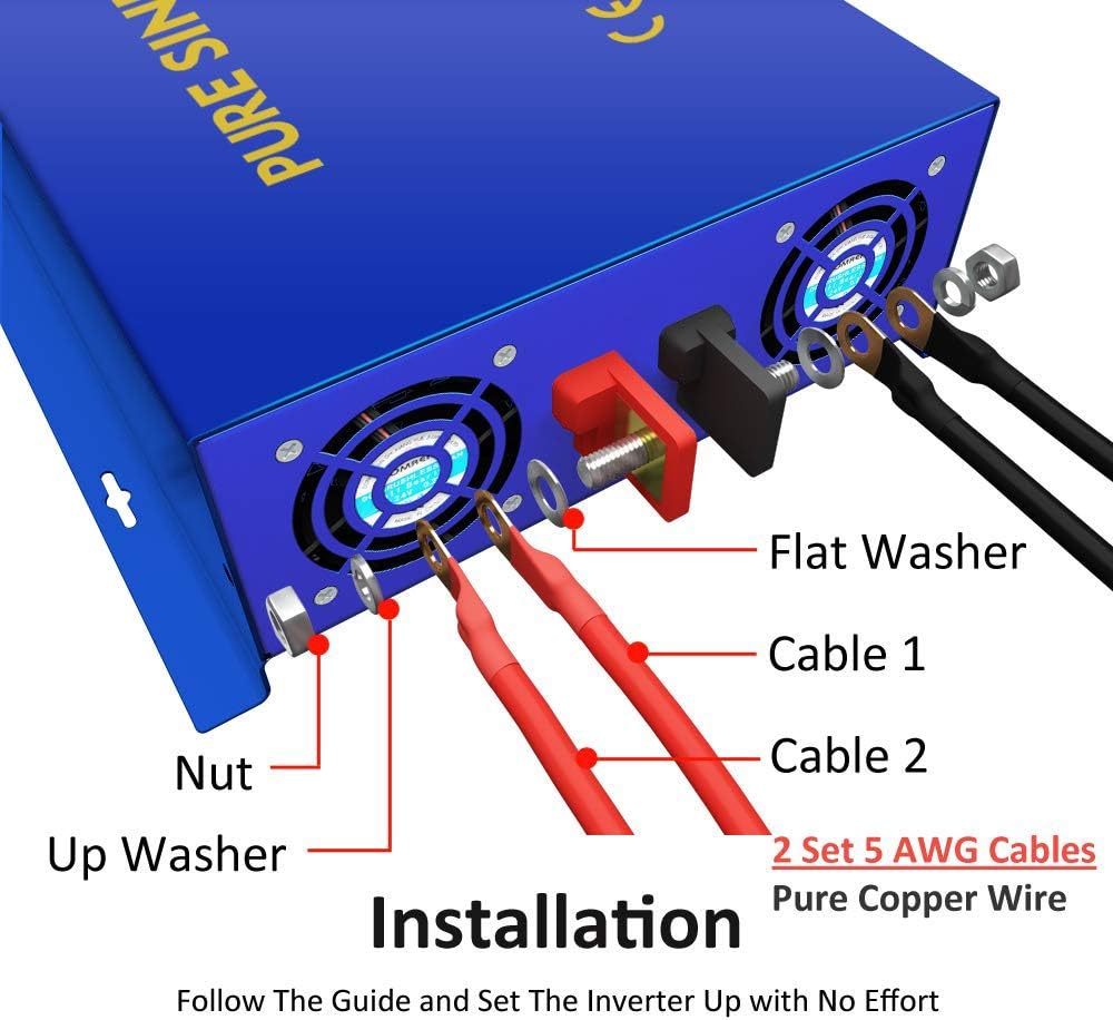 Pure Sine Wave Inverter 24V to 110v 120v 2500 Watt with Dual AC Receptacles W7362