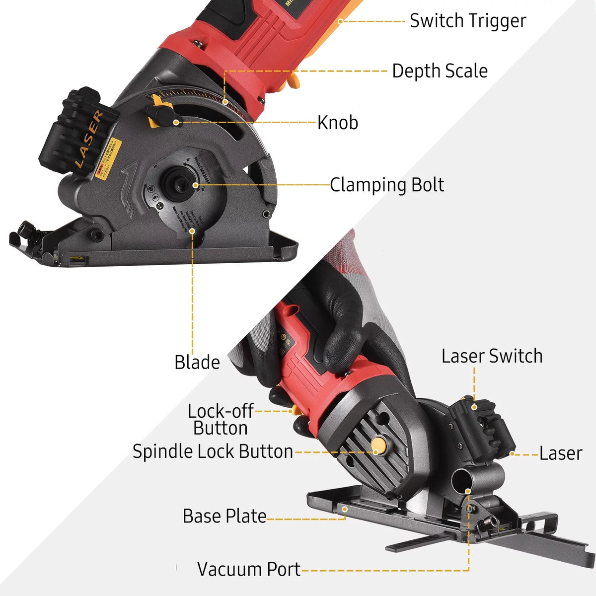 Mini Circular Saw 4.8Amp 3700RPM with Guide Scale Ruler I381