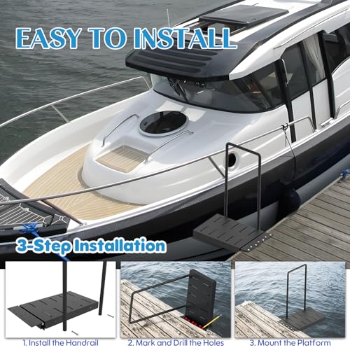 Black Metal Dock Boarding Platform with Safety Handrail T955788