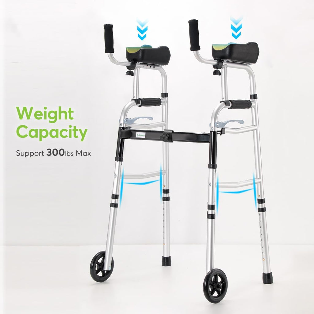 Folding Walker with 5’’ Wheels and Removable Padded Armrests O2945