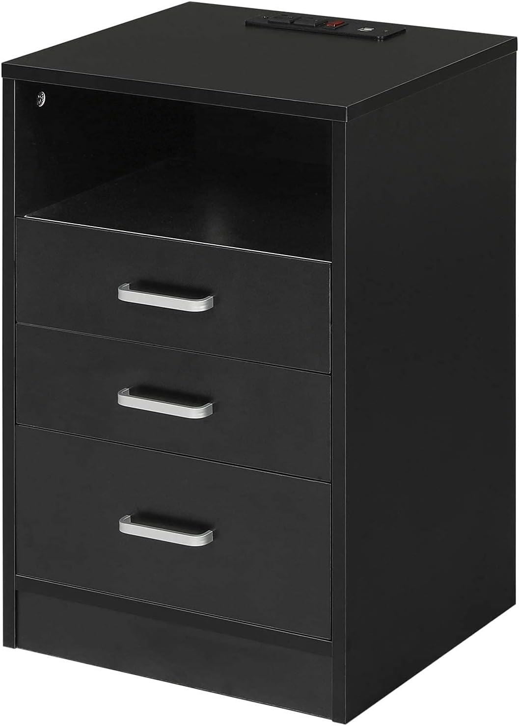 Black 3 Drawer Nightstand with USB Port B57455