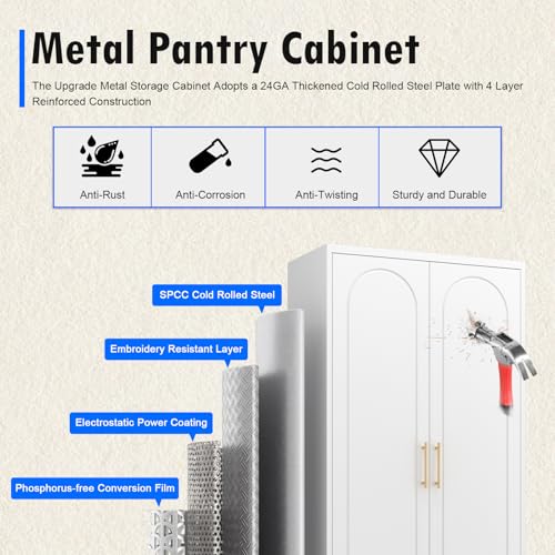 White 71 Inch Tall Metal Storage Cabinet with Doors and Shelves Q84737