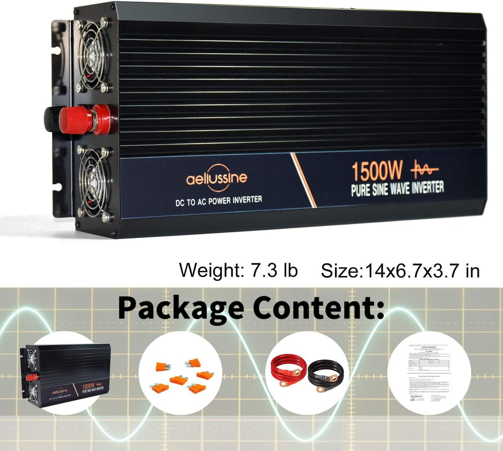 1500 Watt Pure Sine Wave Inverter 12v DC to AC 110v 120v with LCD Display N433