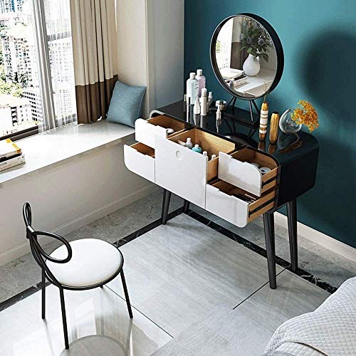White Stainless Steel Dressing Vanity Table with Mirror Stool V313306