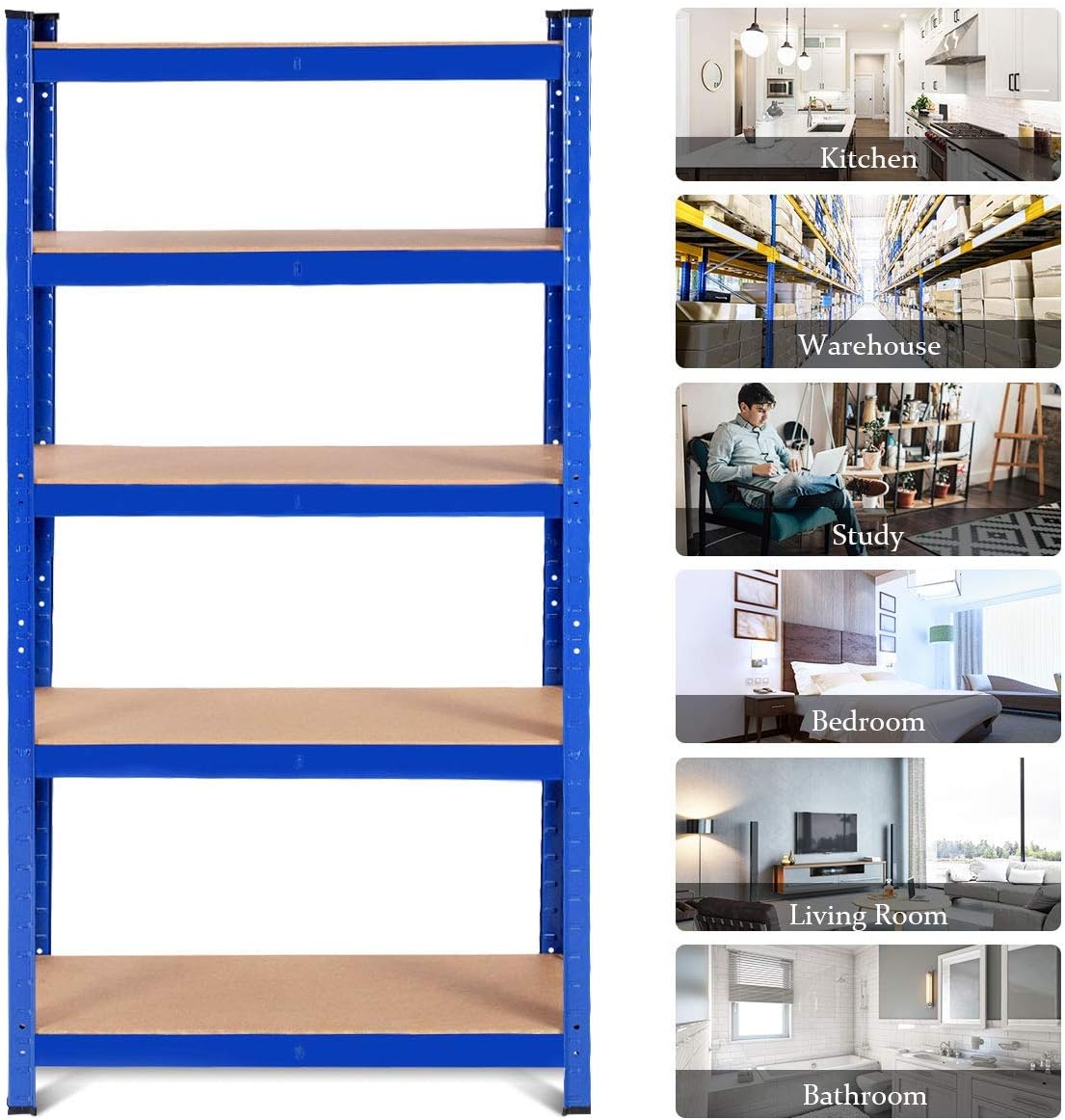 5-Tier Heavy Duty Steel Storage Shelves with Adjustable Shelves V911157