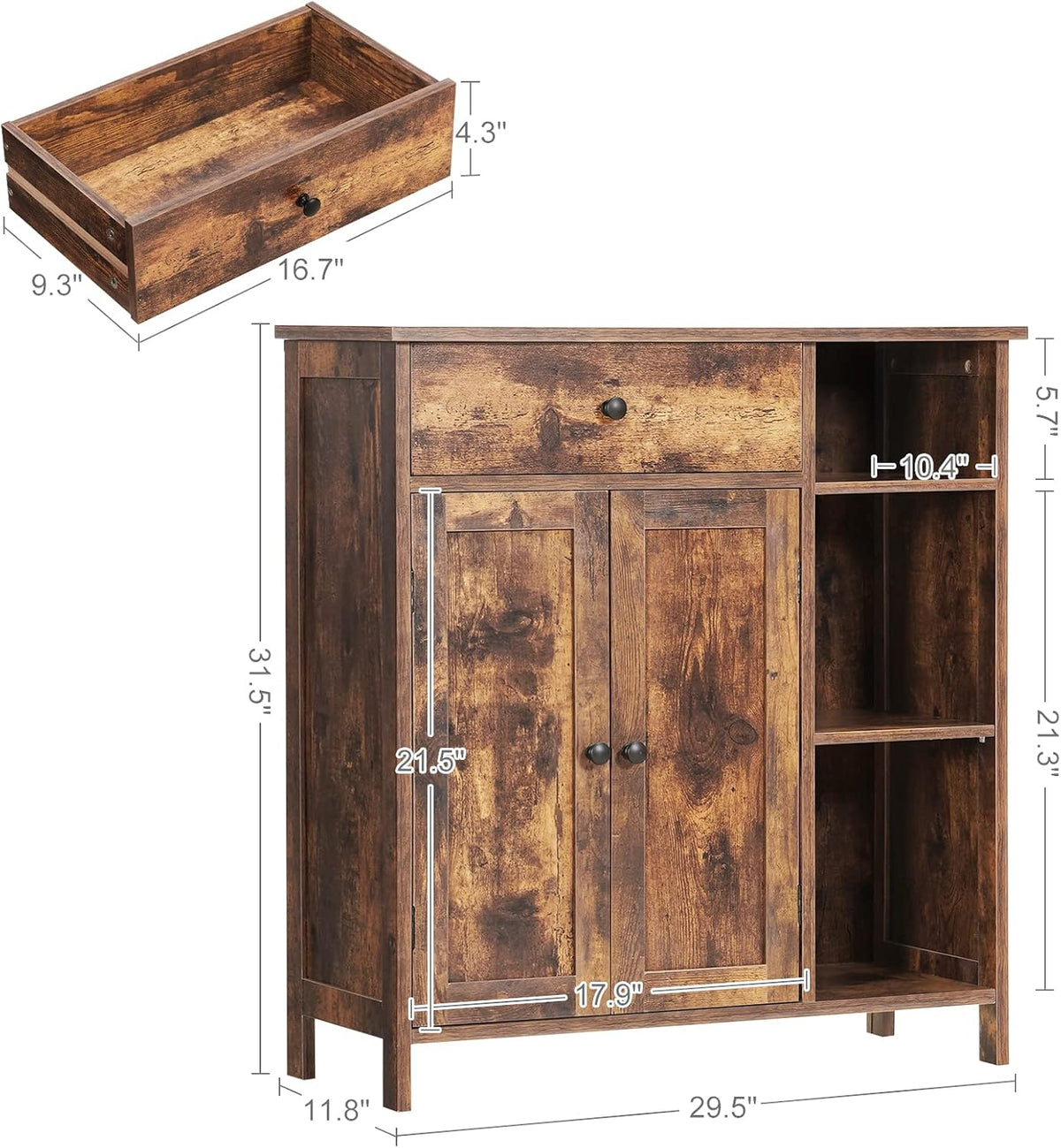 Rustic Brown Free-Standing Bathroom Cabinet with Drawer and Adjustable Shelf J90029