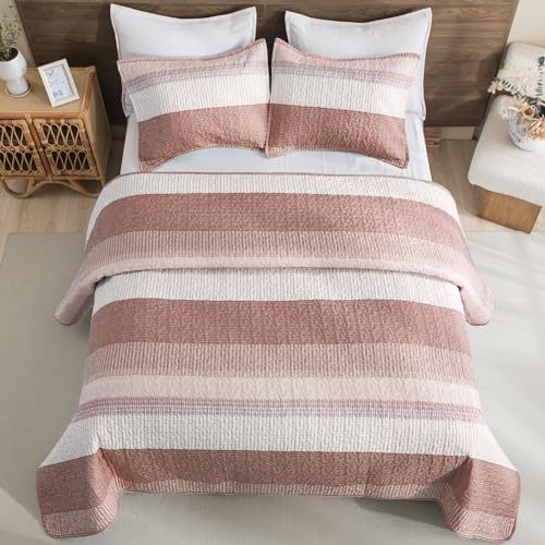 Oversized King Quilt Set Sage Green Stripe Bedspread Coverlet 3 Pieces Z955406