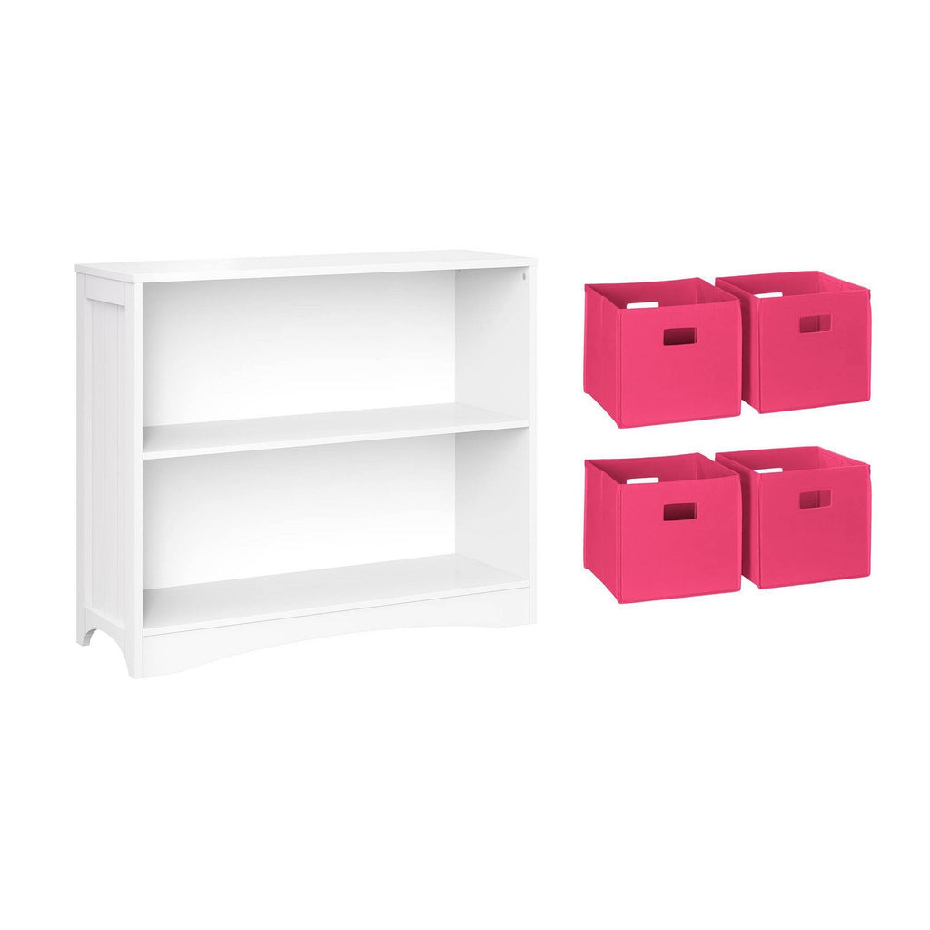 5pc Kids Bookcase Set with 4 Bins White Hot Pink J76913