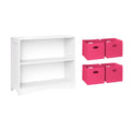 5pc Kids Bookcase Set with 4 Bins White Hot Pink J76913