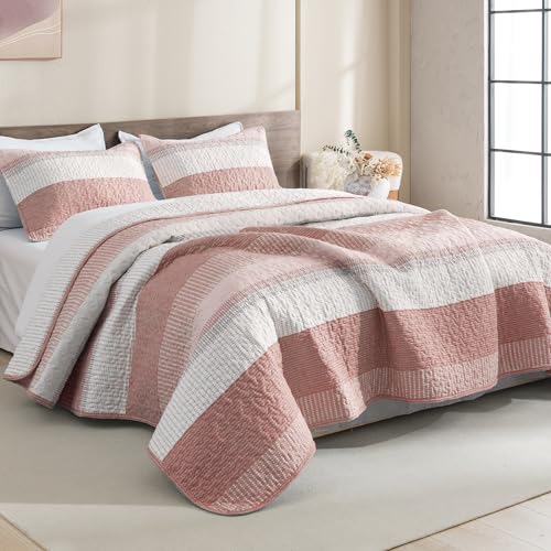Oversized King Quilt Set Sage Green Stripe Bedspread Coverlet 3 Pieces Z955406