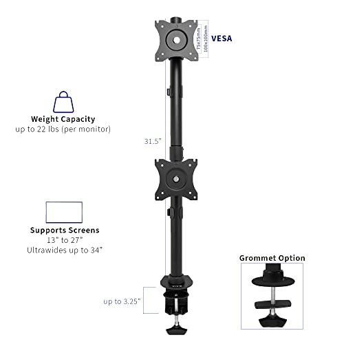 Dual Monitor Desk Mount Stand for 2 LCD Ultrawide Screens up to 34 inches T2005