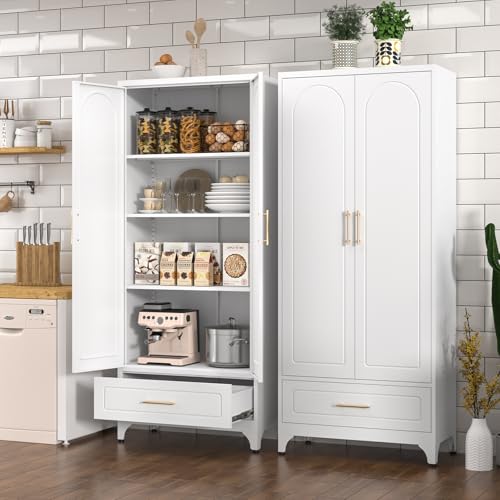 White 71 Inch Tall Metal Storage Cabinet with Doors and Shelves Q84737