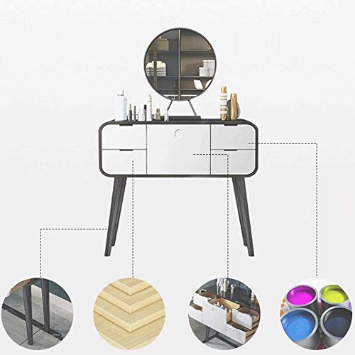 White Stainless Steel Dressing Vanity Table with Mirror Stool V313306